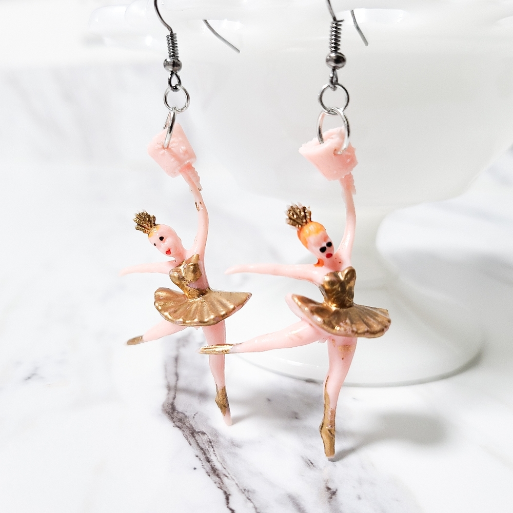 Vintage Ballerina Arcade Prize Kitsch Earrings